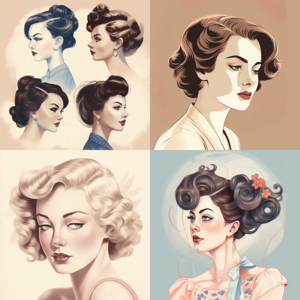 Nostalgic Beauty Illustrations: Retro Women, Hair, and Makeup.