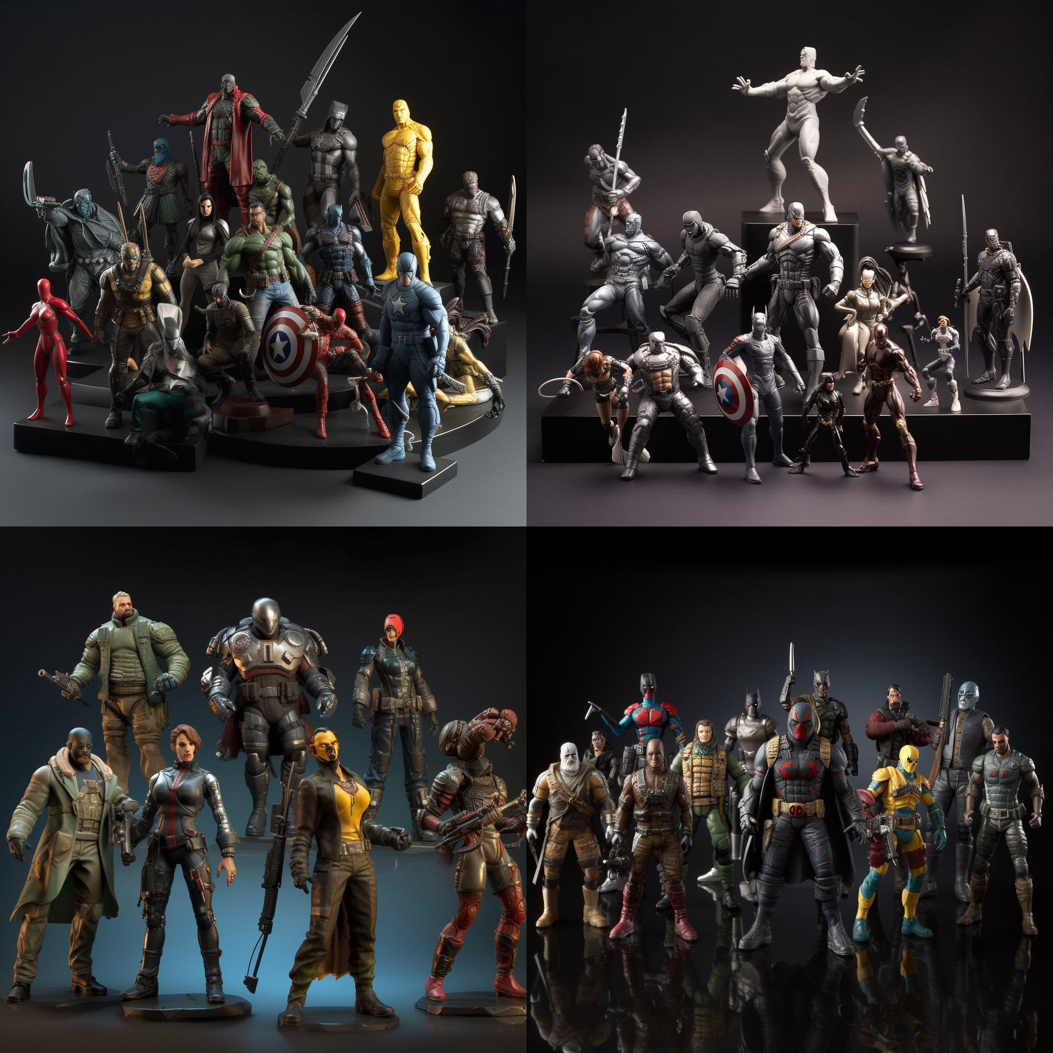 Action Figure Showcase Illustrations, Epic, Illustration, Simple Background.