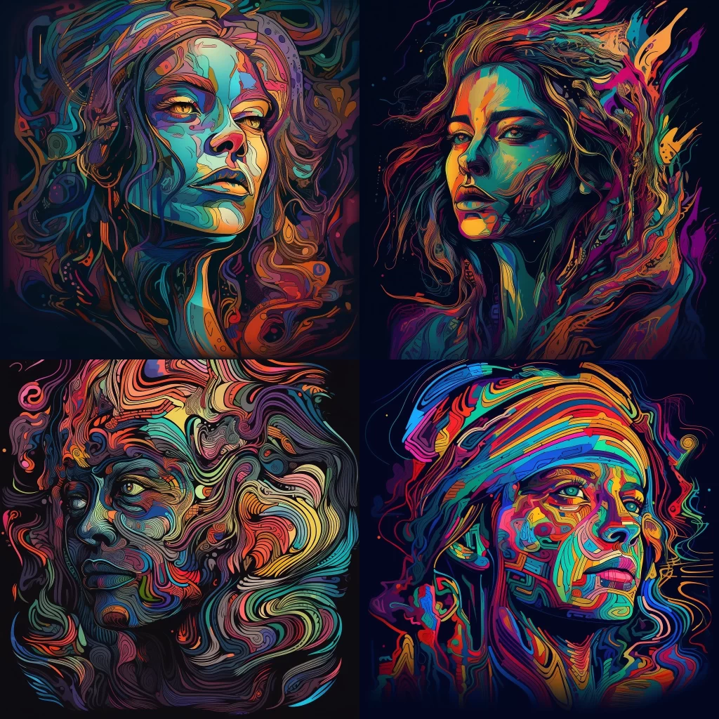 Psychedelic Portrait Illustration in Darkness.